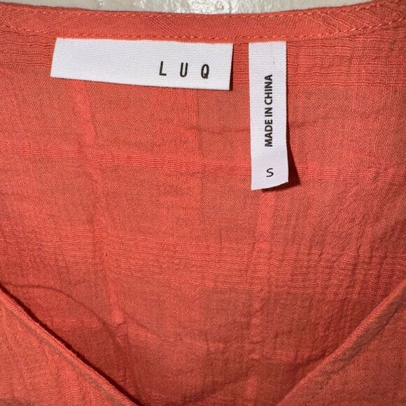 LUQ Rhee Tie Front Top Size Small v neck wrinkle gauze doleman sleeve orange - Picture 4 of 4